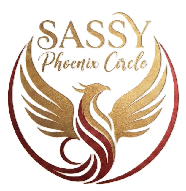 Logo featuring the words 'Sassy Phoenix Circle' with a stylized phoenix with golden wings and a red body.